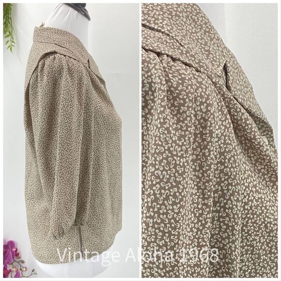Vintage Liberty House Blouse 1980's Tan & White Floral - Picture 3 of 8